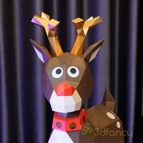 Reindeer Papercraft D Rudolph Paper Craft Pdf Svg Template Etsy