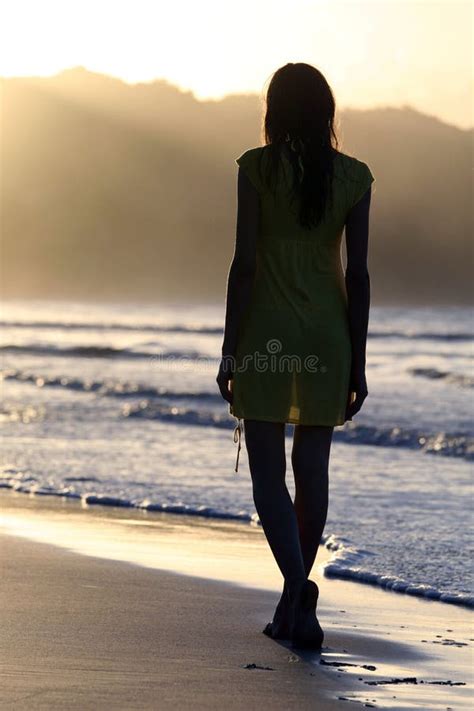 Woman Silhouette On The Beach Stock Photo Image Of Silhouette Water