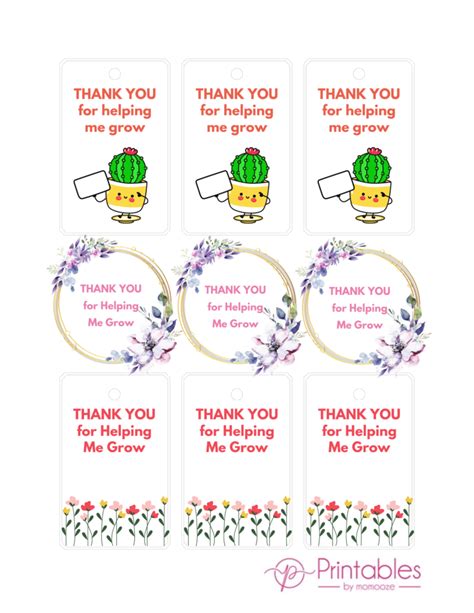 Free Thank You For Helping Me Grow Printable Cute Tags To Print At Home