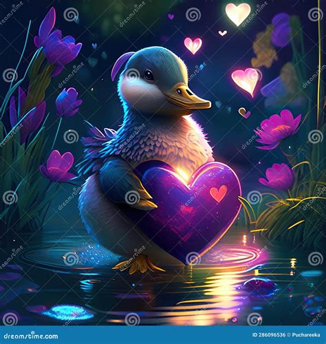 Mallard Duck Hugging Heart Valentines Day Card With Cute Duck And Heart