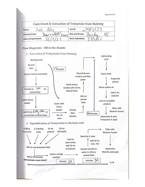 Experiment 8 Lab Extraction Of Trimyristin From Nutmeg Experiment B