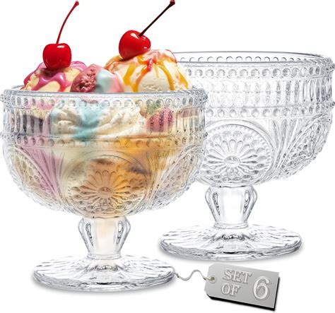 Uxpeyic 6 Pack Glass Dessert Bowls 10 Oz Footed Trifle