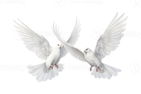 Two White Doves Are Flying Isolated On A Transparent Background