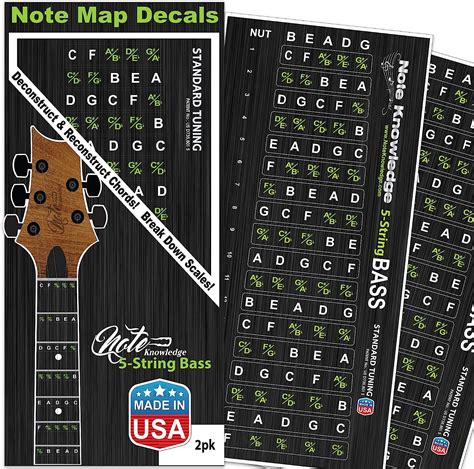 Buy 5 String Bass Guitar Fretboard Note Map Decalsstickers Online At