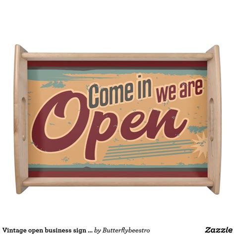 Vintage Open Business Sign Retro Cafe Garage Serving Tray Zazzle