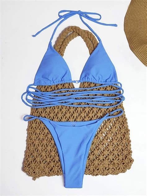 Emmiol Free Shipping Tie Strap Blue Bikini Set Blue M In Bikini