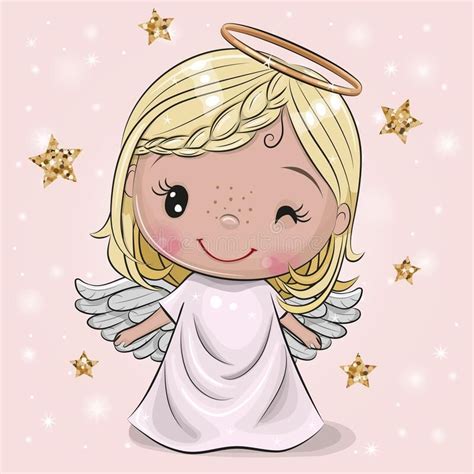 Christmas Angel On A Pink Background Cute Cartoon Christmas Angel On A