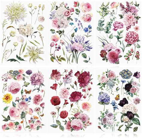 6 Sheets Spring Flowers Rub On Transfers Vintage Rose Rub On Transfers