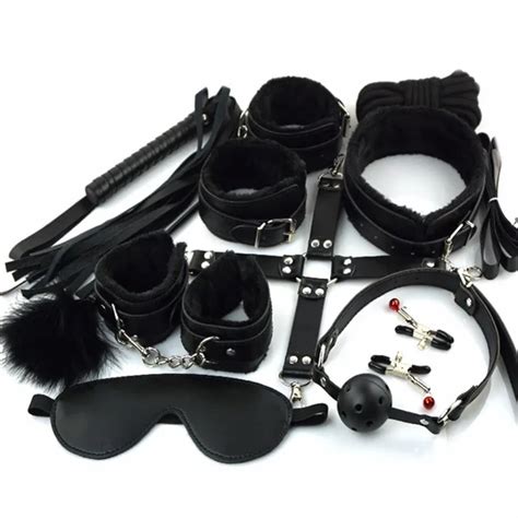 7 10pcs Sexy Lingerie Leather Plush Dbsm Bondage Set Adult Handcuffs