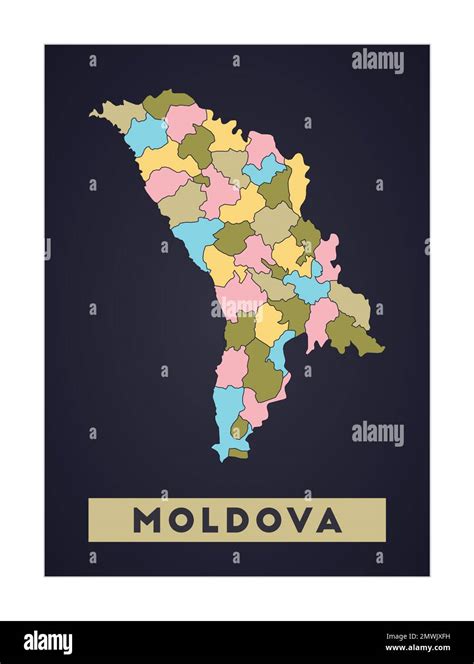 Moldova map. Country poster with regions. Shape of Moldova with country ...