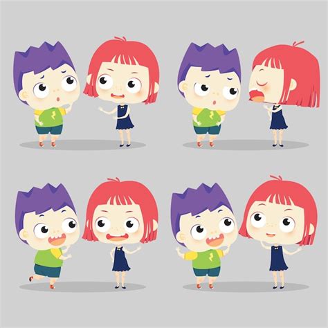 Mignon Kawaii Caractère Gosse Garçon Girl Parler Vecteur Premium