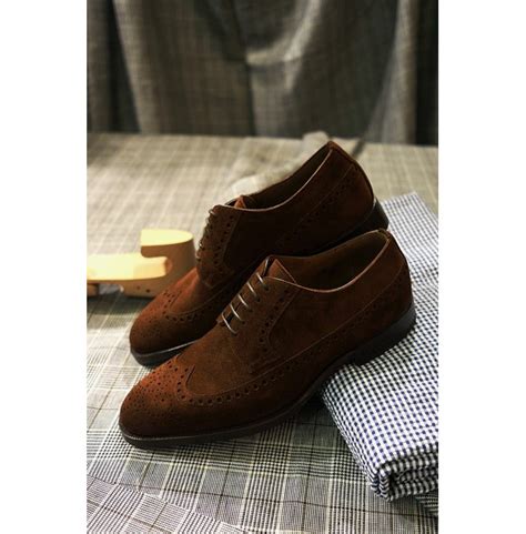 Handmade Men Dark Brown Suede Leather Brogue Shoes Rebelsmarket