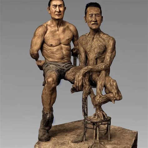 Hyperrealistic Sculpture Of A Fossilized Bronze Male Stable Diffusion