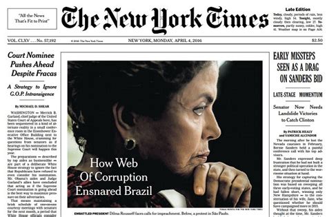 Capa do New York Times destaca a crise política no Brasil Época