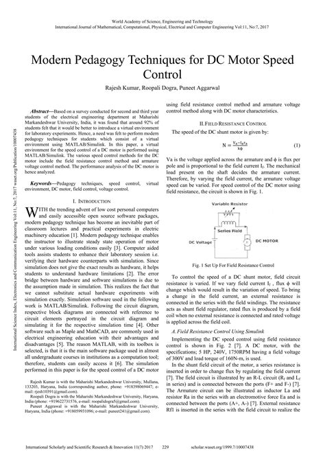 Modern Pedagogy Techniques For Dc Motor Speed Control Pdf