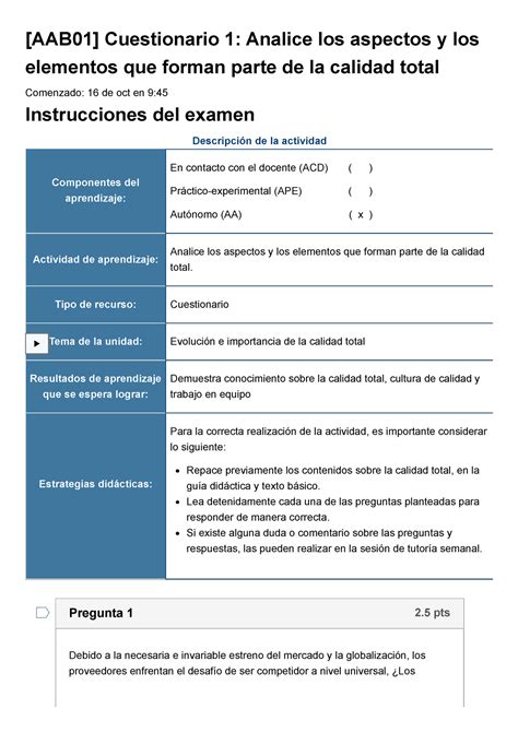 Examen [aab01] Cuestionario 1 Analice Los Aspectos Y Los Elementos Que Forman Parte De La