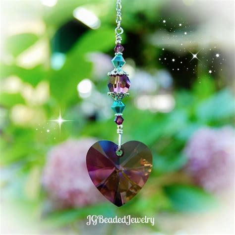 Turquoise Amethyst Heart Swarovski Crystal Suncatcher JGBeads