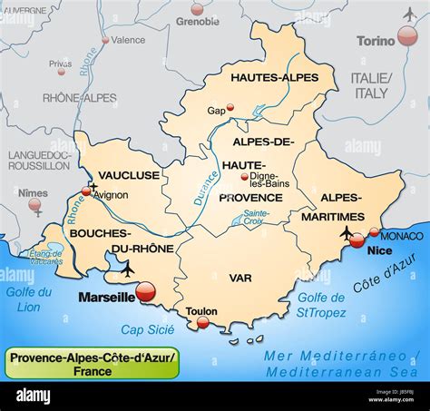 Provence Alpes Côte D´azur In Frankreich Als Umgebungskarte Mit Grenzen