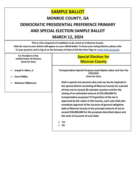 Sample Ballots For The March 12 Presidential Preference Primary