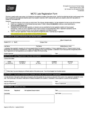 Fillable Online Minneapolis MCTC Late Registration Form Minneapolis