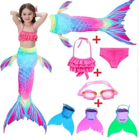 Traje De Ba O De Sirena Para Ni As Bikini De Cola De Sirena Con Aletas