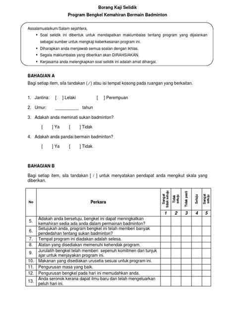 Contoh Borang Soal Selidik Keberkesanan Program