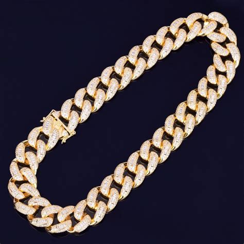 Mm Baguette Zircon Miami Cuban Link Necklace Choker Iced Out Mens Hip