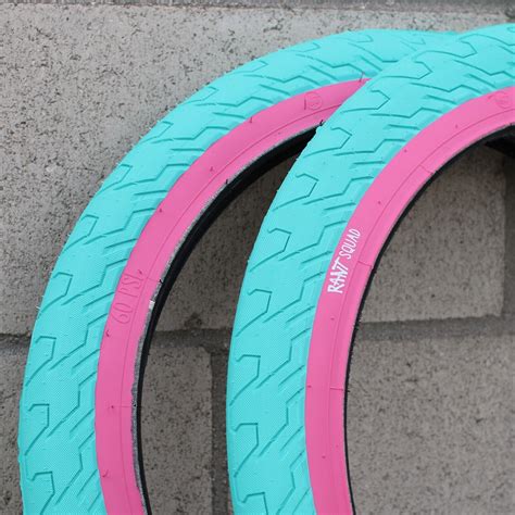 Pair Of Rant Bmx Squad Bicycle Tires X Teal Pink Psi Gt Haro