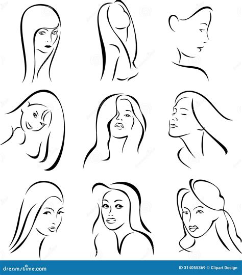 Vector Beautiful Women Silhouette Series Line Art Cartoondealer