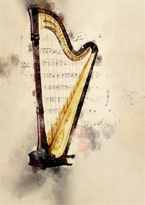 Harp Watercolour Print Harp Poster Poster Of Harpmusical Poster