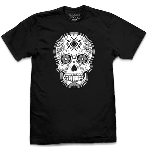 Pins And Bones Sugar Skull T Shirt Dia De Los Muertos Apparel Black