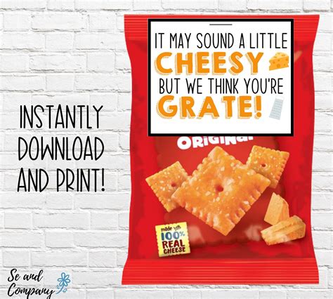 Cheese Snack Thank You Tag Printable Teacher Appreciation Cheez It Note