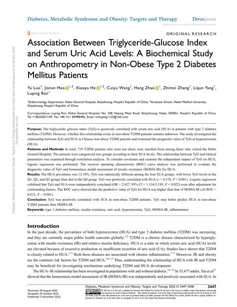 Pdf Association Between Triglyceride Glucose Index And Serum Uric