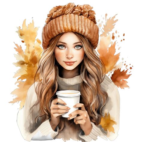 Premium Photo Cute Watercolor Autumn Fall Woman With Leaves And