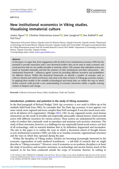 Pdf New Institutional Economics In Viking Studies Visualising