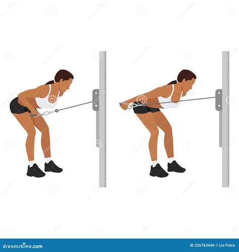 Cable Triceps Kickback Exercise Strength Workout Vector Illustration