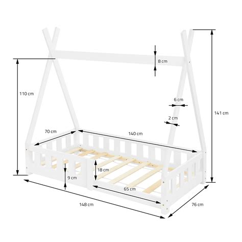 Cama infantil tipi blanco con protección anticaída 140x70 cm ML DESIGN