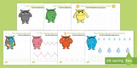 The Feelings Monster Pencil Control Sheets Teacher Made