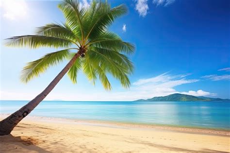 Una Palmera En Una Playa Con Un Cielo Azul De Fondo Foto Premium