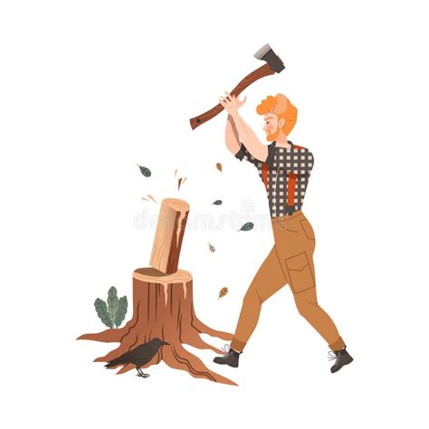 Redhead Bearded Woodman Or Lumberman In Checkered Shirt And Sling Pants