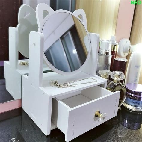 Jual Rak Kosmetik Kaca Kayu Kotak Tempat Make Up Skincare 1 Laci Tahan