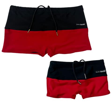 Kit Tal Pai Tal Filho Sunga Boxer Luxo Preto E Vermelho