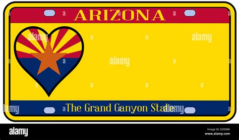 Arizona State License Plate In The Colors Of The State Flag With Icons