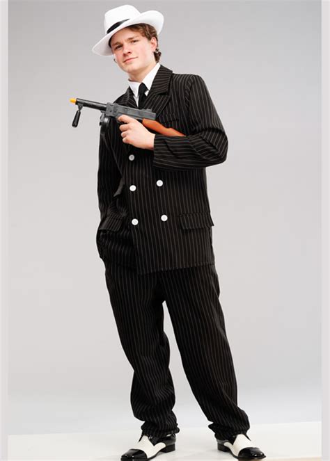 Mens 1920s Black Pinstripe Gangster Costume