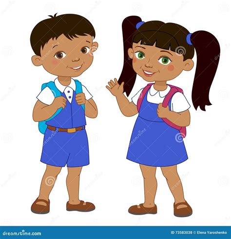 Boy And Girl With Backpacks Pupil Stay Cartoon School Stock Vector