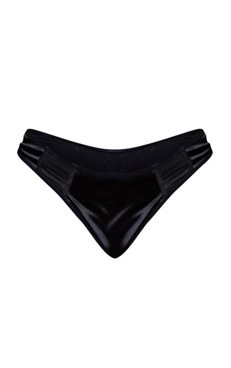 Plus Black Satin Mesh Panel Thong Plus Size Prettylittlething Usa