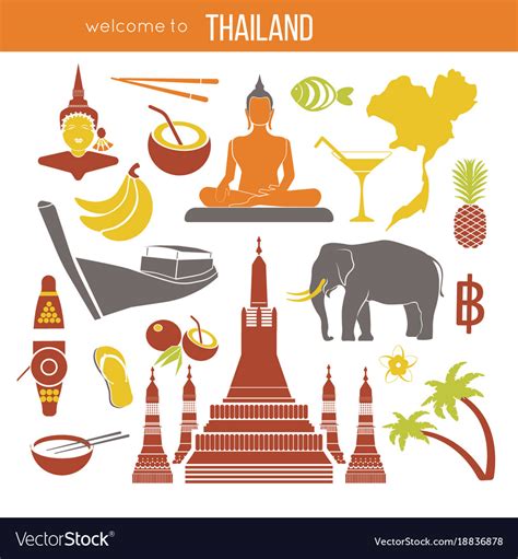 Set Thailand Travel Symbols And Bangkok Royalty Free Vector