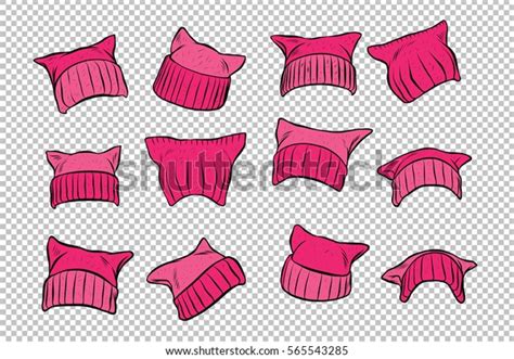 Set Pink Womens Pussy Hat Feminists Stock Vector Royalty Free 565543285