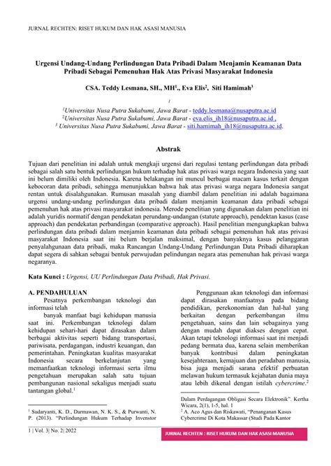 PDF Urgensi Undang Undang Perlindungan Data Pribadi Dalam Menjamin