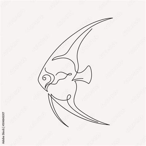 Continuous One Line Drawing Of Angelfish Fish Linear Image Of A Sea